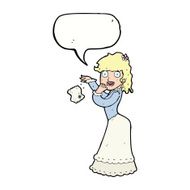 cartoon victorian woman dropping handkerchief with speech bubble N9