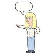 cartoon pretty woman pointing with speech bubble N34