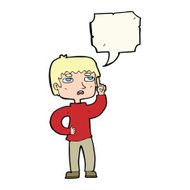 cartoon boy with question speech bubble N17