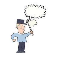 cartoon man waving flag with speech bubble N9
