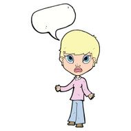 cartoon woman shrugging shoulders with speech bubble N408