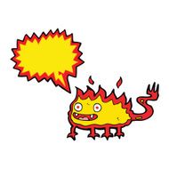 cartoon little fire demon with speech bubble N20