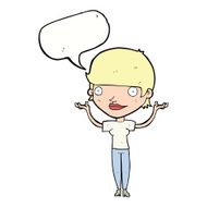 cartoon woman holding arms in air with speech bubble N9