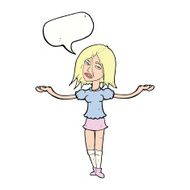 cartoon woman shrugging shoulders with speech bubble N409