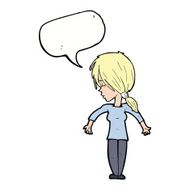 cartoon woman shrugging shoulders with speech bubble N410