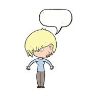 cartoon woman shrugging with speech bubble N50