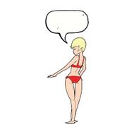 cartoon bikini woman with speech bubble