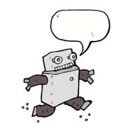 cartoon running robot with speech bubble N9