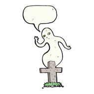 cartoon ghost rising from grave with speech bubble N21