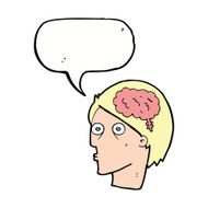 cartoon head with brain symbol speech bubble N32