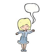 cartoon waving woman with speech bubble N121