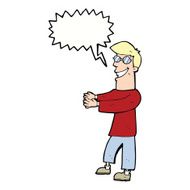 cartoon grinning man wearing glasses with speech bubble N9