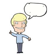 cartoon grinning man with idea speech bubble N9
