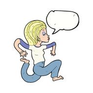 cartoon woman running with speech bubble N9