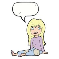 cartoon girl sitting on floor with speech bubble N9