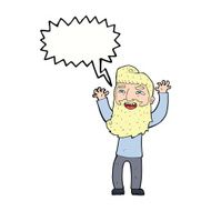 cartoon happy bearded man waving arms with speech bubble N9