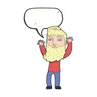 cartoon bearded man waving arms with speech bubble N9
