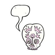 cartoon sugar skull with speech bubble