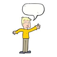 cartoon worried man reaching with speech bubble N17