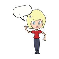 cartoon pretty woman waving with speech bubble N73