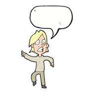 cartoon worried man pointing with speech bubble N25