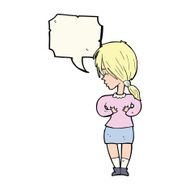 cartoon shy woman with speech bubble N42
