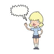 cartoon waving woman with speech bubble N123