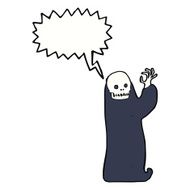 cartoon waving halloween ghoul with speech bubble N9
