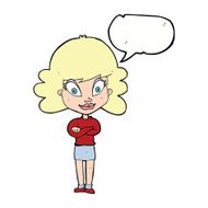 cartoon happy woman with folded arms speech bubble N18