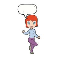 cartoon pretty woman waving with speech bubble N74