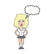 cartoon woman been in fight with speech bubble N9