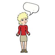 cartoon woman shrugging shoulders with speech bubble N411