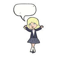cartoon unhappy girl with speech bubble N16