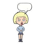 cartoon bored woman waiting with speech bubble N9