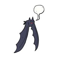cartoon flying bat with speech bubble N5