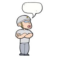 cartoon security guard with speech bubble N8