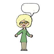 cartoon woman wearing glasses with speech bubble N17