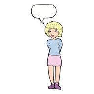 cartoon shy woman with speech bubble N43