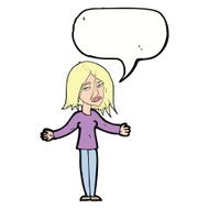 cartoon woman shrugging shoulders with speech bubble N414