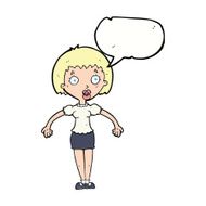 cartoon confused woman shrugging shoulders with speech bubble N9