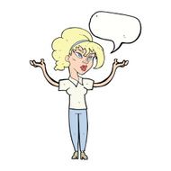 cartoon woman raising hands in air with speech bubble N17