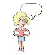 cartoon woman with hands on hips speech bubble N180
