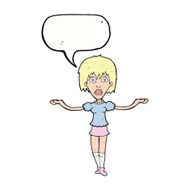 cartoon woman shrugging shoulders with speech bubble N415