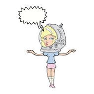 cartoon woman wearing space helmet with speech bubble N17
