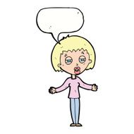 cartoon suspicious woman with speech bubble N17