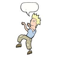 cartoon happy man doing funny dance with speech bubble N17