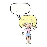 cartoon woman waving with speech bubble N280