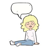 cartoon happy woman sitting on floor with speech bubble N17