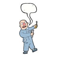 cartoon mechanic with speech bubble N8