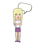 cartoon woman standing with speech bubble N18